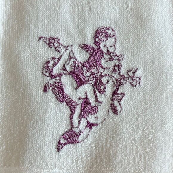 Vintage Embroidered Cherub White Towel Set - Picture 4 of 6